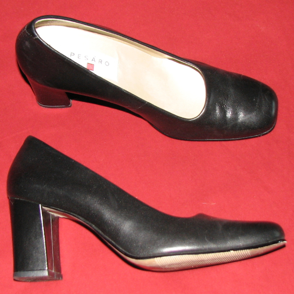PESARO black leather block heel pump Camila 6.5